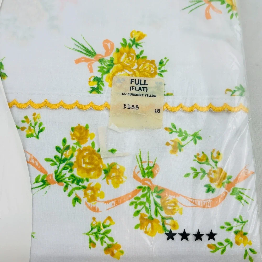 Vtg Montgomery Ward American‎ Beauty Full Sheet Set Sunshine Yellow Floral Roses